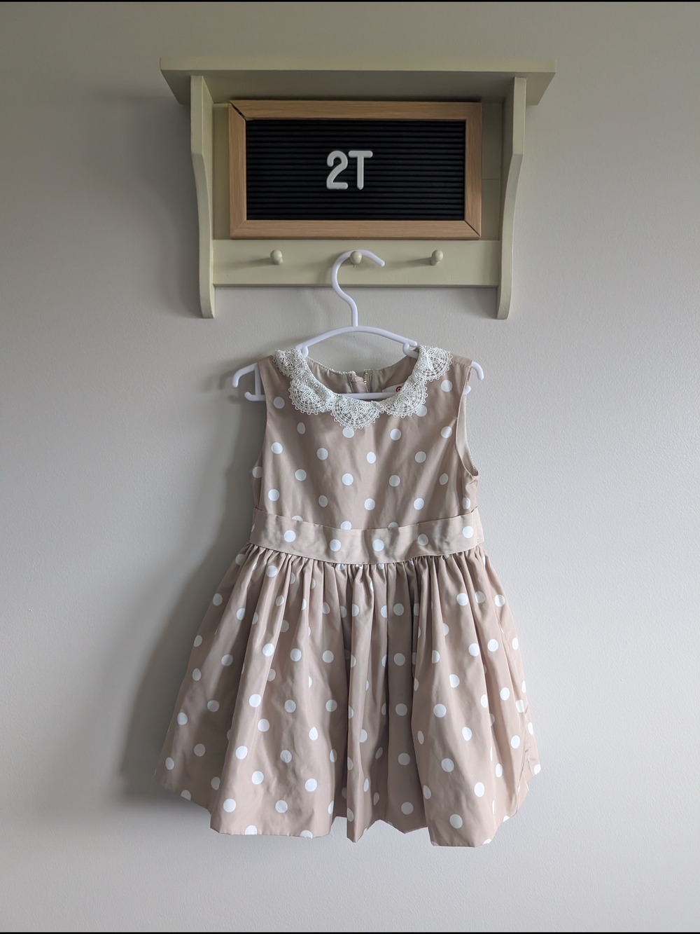 Jason Wu Beige and White Polka Dot Lace Collar Dress - 2T